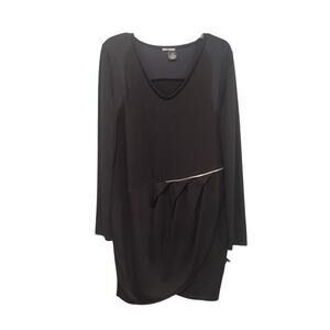DKNY Jeans Long Sleeve Dress with Zipper Accent, Black,‎ Sz XL